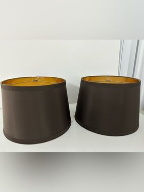 Brown Fabric Drum Lampshade with Gold Liner - Pair